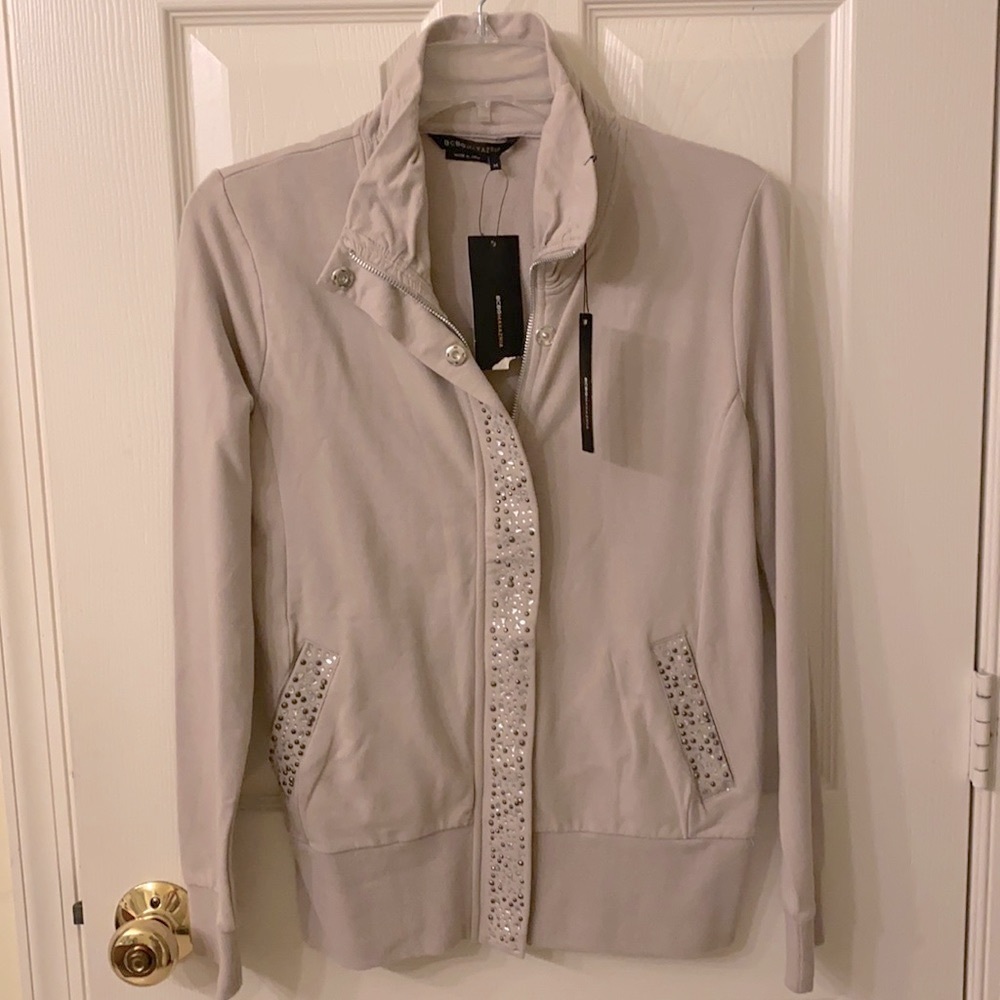 BCBG MAXAZRIA, Branded Logo Rhinestone detail color feather $160